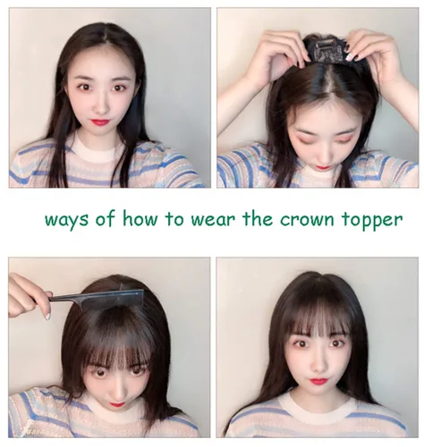 Miniatura 7 de LXUE Piezas de cabello realistas con flequillo, cabello humano real con clip para mujeres con pérdida de cabello, 8 pulgadas, marrón oscuro