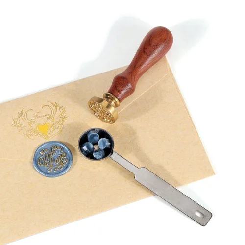 Miniatura 7 de Yoption Juego de 360 cuentas de cera de sellado azul para sello de cera con velas y cuchara de fusión Azul Metálico