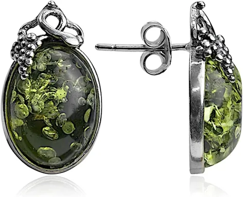 Miniatura 2 de Ian and Valeri Co. Pendientes clásicos de plata de ley ámbar verde con hojas de uva pequeñas, Ámbar, Ámbar