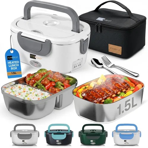 Miniatura 12 de FORABEST Lonchera térmica – Fiambrera eléctrica de 80 W – Calentador de alimentos portátil con 2 recipientes de acero inoxidable de 1.5 L, bolsa