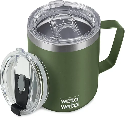 Miniatura 22 de WETOWETO Taza de café de 14 onzas, taza de campamento aislada al vacío con tapa, vaso de viaje de acero inoxidable de doble pared, taza de café