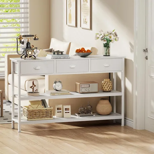 Miniatura 6 de Furologee - Mesa de consola larga de 47" con 3 cajones, mesa de sofá, mesa de entrada con estantes de almacenamiento de 3 niveles, estante