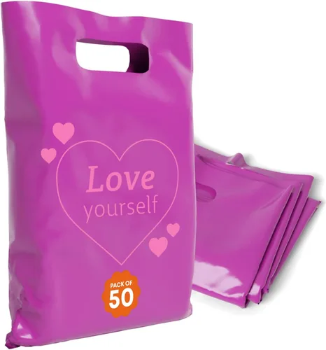 Miniatura 44 de Bolsas de plástico con asas – Bolsas de mercancía de 12 x 15 pulgadas para pequeñas empresas – Bolsas troqueladas para compras minoristas y Negro