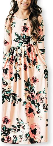 Miniatura 26 de 21KIDS Vestido largo floral de manga larga 3/4 con bolsillos para niñas de 6 a 12 años