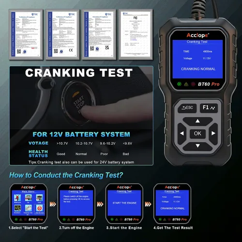 Miniatura 14 de BT60 Pro Probador de Batería de Coche, Analizador Digital con Impresión en la Nube, Verificador de Batería de 6V/12V/24V para AGM, Litio