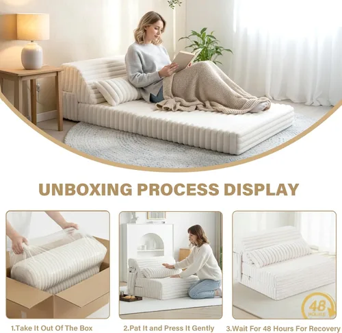 Miniatura 8 de Tiita Sofá cama plegable tamaño individual, colchón convertible con almohada, colchón de pana gruesa para el suelo, sofá cama con bolsillo lateral