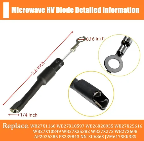 Miniatura 2 de HV03-12 Diodo de microondas HV apto para GE Hotpoint Panasonic -Reemplaza WB27X1160 WB26X28935 WB27X25616 WB27X10849 WB27X35382 AP2026385 PS239843