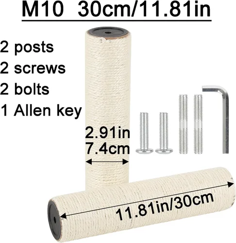 Miniatura 2 de Poste rascador de árbol para gatos de 2.9 in de diámetro, piezas de poste de sisal de repuesto para torre de gato (M10, 11.81 pulgadas/11.8 in)