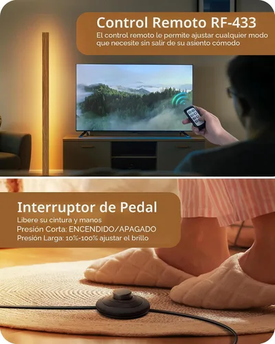 Miniatura 5 de EDISHINE Lámpara de pie moderna de mediados de siglo con control remoto, lámpara de esquina LED de madera regulable, iluminación de ambiente Marrón