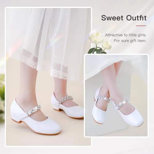 Miniatura 5 de Furdeour Zapatos Mary Janes para niñas pequeñas, zapatos de ballet de tacón bajo para boda, fiesta, zapatos de vestir para niños