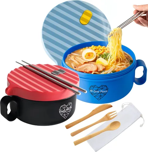 Miniatura 17 de AI LOVE PEACE Tazón de ramen, olla de ramen, tazón de ramen para microondas, tazón grande de fideos de 40 onzas, tazón para microondas, cuencos