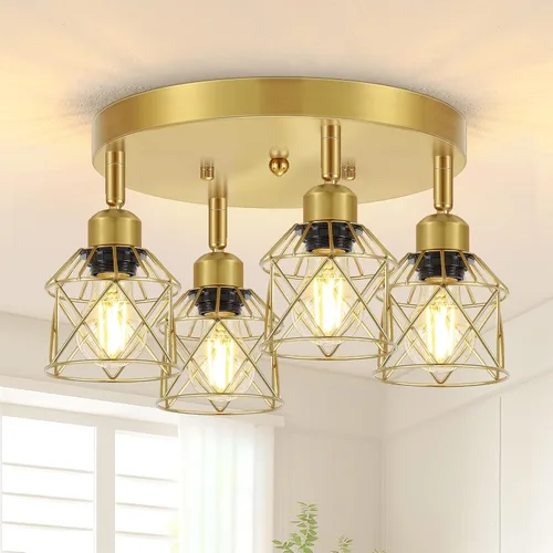 Miniatura 12 de Baocuz Lámpara de techo semiempotrada de níquel cepillado de 3 luces, luminarias de cocina ajustables montaje al techo base E26, luces de techo