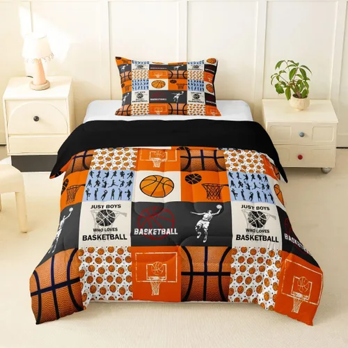 Miniatura 3 de Boy Basketball Comforter Set Twin Size,Ball Sport Games Bedding Sets 2Pcs for Girls Boys Teens Room Decor,Basketball Player Silhouette Duvet Insert
