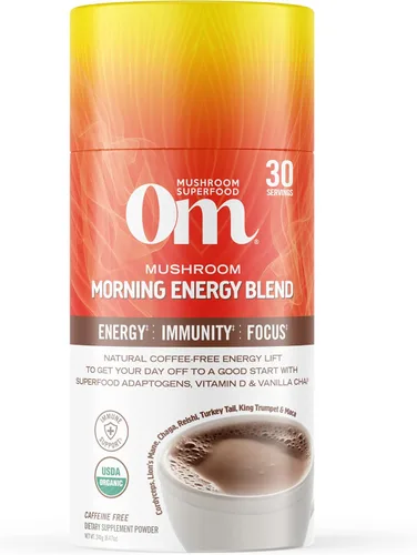 Miniatura 18 de OM MUSHROOM SUPERFOOD Morning Energy Blend - Mezcla de bebida de hongos sin café con Cordyceps, melena de león, rodiola y vitamina D2 - Energía
