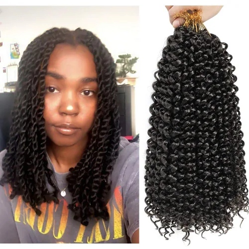 Miniatura 50 de Dansama - 7 paquetes de extensiones de cabello trenzado ondulado Passion Twist, extensiones de cabello de trenzas con ganchillo estilo mariposa, #1B
