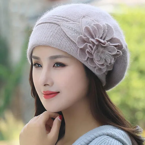 Miniatura 3 de FADVES - Gorros de invierno para mujer, gorro de punto de piel de conejo con diamantes de imitación