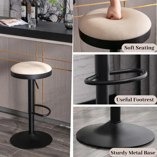Miniatura 5 de Taburetes de bar sin espalda, taburetes de bar ajustables redondos individuales para encimera de cocina, taburete giratorio de altura de barra, beige