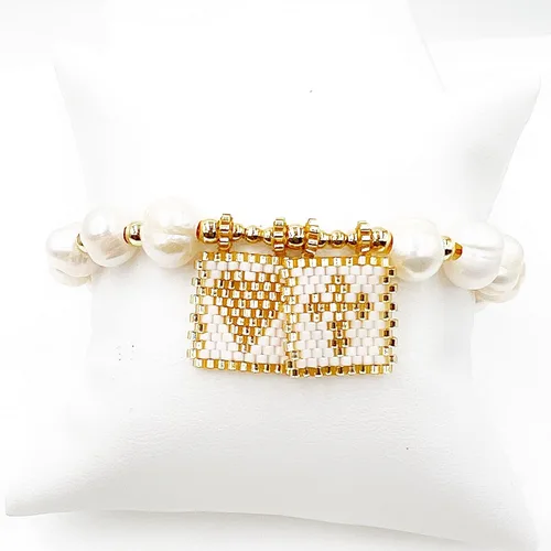 Miniatura 3 de LESLIE BOULES Pulsera de amor escapular de oro blanco para mujer cuentas de perlas barrocas Barroco Sin gemas