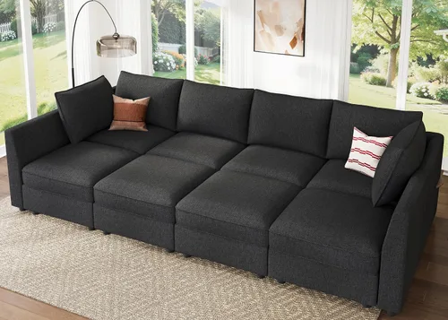 Miniatura 26 de HONBAY Sofá seccional modular con almacenamiento en forma de L sofá seccional, sofás convertibles para sala de estar - verde