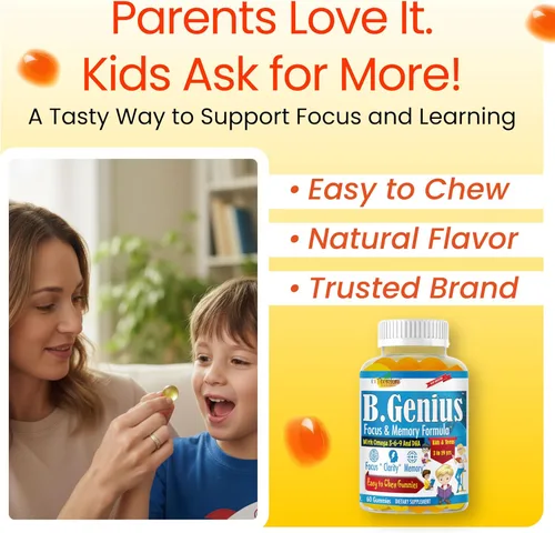 Miniatura 6 de B.Genius - Gomitas Omega 3 6 9 Focus para niños y adolescentes, gomitas Omega sin aceite de pescado para niños, salud cerebral y apoyo cognitivo