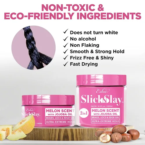 Miniatura 3 de Esha Slick N Slay Gel para Trenzar – Gel Hidratante, Acondicionador y Brillante de Sujeción Ultra Extrema 3-en-1 para Cabello – Gel de Fijación