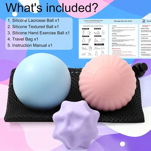 Miniatura 2 de HODEMI Juego de bolas de masaje, paquete de 3 bolas de lacrosse, bola de masaje texturizada y bola de punto de gatillo para masaje muscular