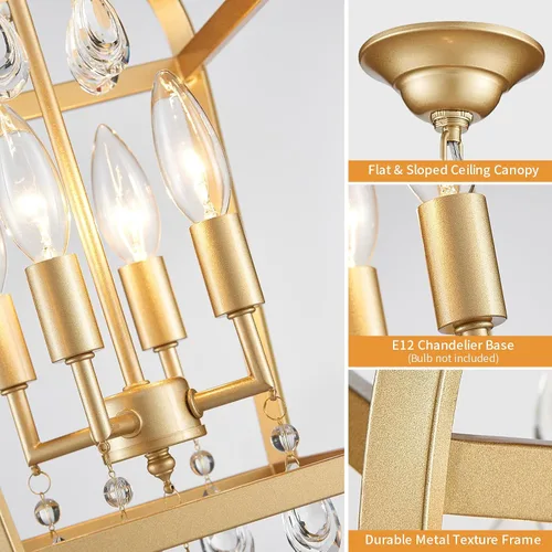 Miniatura 6 de Gold Crystal Chandelier, 4-Light Modern Chandeliers for Dining Room Light Fixture Over Table Adjustable Height Hanging Farmhouse Pendant Light for