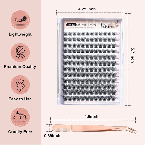Miniatura 3 de Pestañas en racimo con aplicador de pestañas, pestañas individuales de aspecto natural, extensiones de pestañas 40D con banda suave, 144 racimos