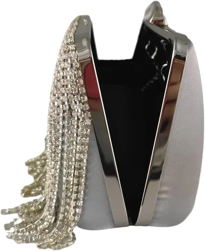 Miniatura 5 de Boutique De FGG Bolso de mano de cristal con borla, elegante bolso de noche para novias, bolsos de diamantes de imitación de fiesta de boda