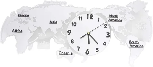HEALLILY Reloj de pared con mapa del mundo, mapa del mundo, reloj colgante digital que brilla en la oscuridad, suministros de pared para oficina y