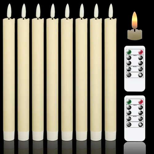 GenSwin Velas cónicas sin llama parpadeantes con 2 controles remotos y temporizador, funciona con pilas, luz LED cálida 3D para ventana, paquete de
