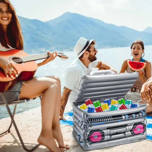 Miniatura 6 de Cunhill 1 Pieza Enfriador de Bebidas Inflable Boom Box Decoraciones de Fiesta Temática de Verano de los 80s 90s Enfriador Inflable Radio Boom Box