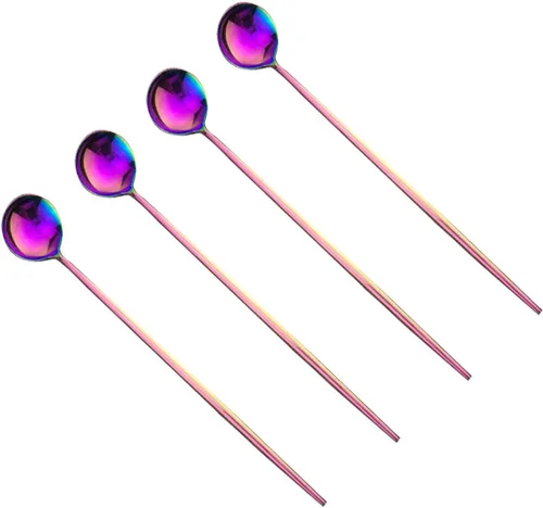Miniatura 10 de JASHII Lujo 24 piezas de acero inoxidable 18/10 con titanio colorido plateado multicolor cubertería juego de cubiertos, color arco iris, servicio