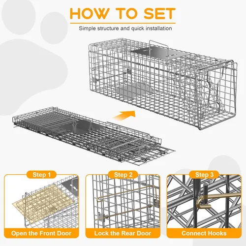 Miniatura 2 de JungleA Jaula de trampa para animales, jaula plegable de 24 pulgadas con 1 puerta de hierro, trampa humana para atrapar y liberar roedores