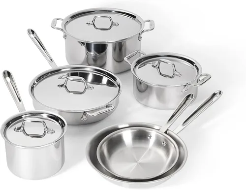 All-Clad D3 - Juego de utensilios de cocina de acero inoxidable de 3 capas, 10 piezas, inducción, apto para horno y parrilla 600F, juego de cocina