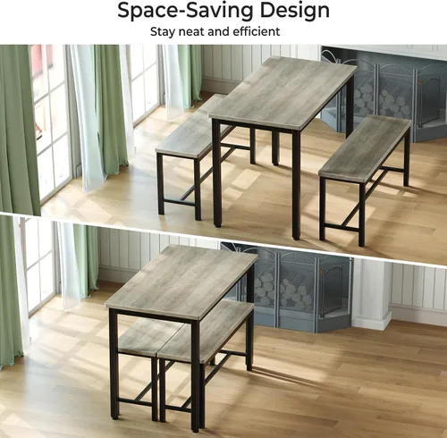 Miniatura 3 de Tatub Juego de mesa de comedor para 4, juego de mesa de cocina de 3 piezas con 2 bancos, juego de comedor que ahorra espacio para rincón de desayuno