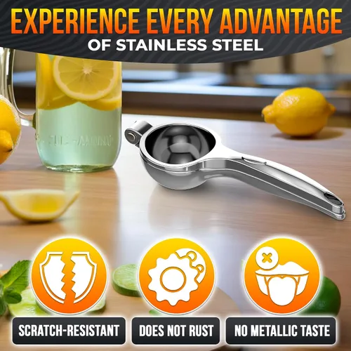Miniatura 3 de Exprimidor de limón de acero inoxidable para máximo jugo en segundos, exprimidor de lima de 8.3 x 2.6 pulgadas, resistente y ergonómico, exprimidor