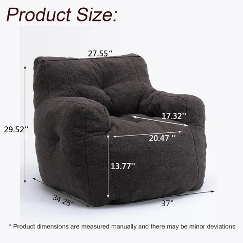 Miniatura 2 de Recaceik Sillas Puf, Silla Puf Suave Acolchada con Relleno, Sofá Perezoso Esponjoso, Silla Puf Gigante Imperial para Dormitorio, Sala de Estar, Negro