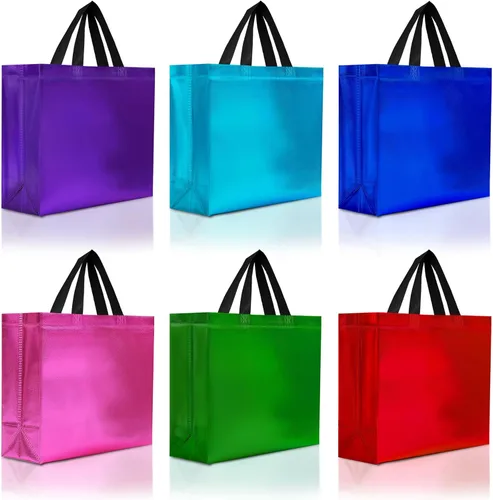 Miniatura 11 de Nush Nush Bolsas de regalo azules de tamaño mediano – Juego de 12 bolsas de regalo reutilizables azules brillantes con asas – Ideal para recuerdos