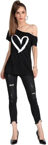 Miniatura 30 de MAGICMK - Camiseta casual para mujer, con estampado de labios y hombro descubierto, talla extragrande