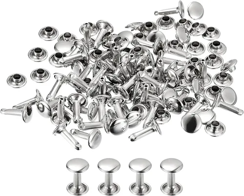 Miniatura 17 de uxcell 100 juegos de remaches de cuero, remaches de doble tapa de 0.236 x 0.315 pulgadas, remaches de metal para reparación de cuero, manualidades