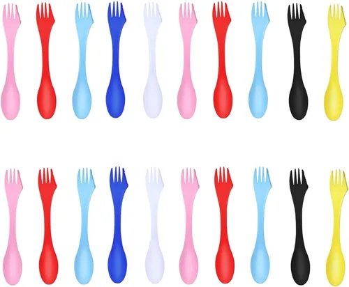Miniatura 9 de Paquete de 10 tenedores de camping, 3 en 1, cuchara de viaje, tenedor de cuchara de viaje, 7 pulgadas, espátulas de plástico duradero ecológico