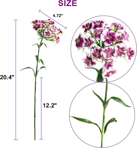 Miniatura 2 de Htmeing 5 flores artificiales de seda de Dianthus con tallo para arreglos de boda, centro de mesa, fiesta, decoración del hogar y cocina (morado)