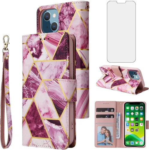 Miniatura 8 de Asuwish Funda compatible con iPhone 13 de 6.1 pulgadas y protector de pantalla de vidrio templado, tarjetero de cuero con función atril para iPhone