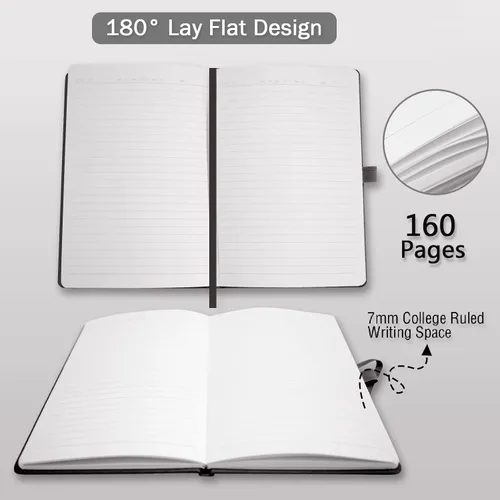Miniatura 4 de Heture Cuadernos de tapa dura, cuadernos rayados A5 para escribir 160 páginas, 8.2 x 5.5 pulgadas, cuadernos clásicos rayados para Negro