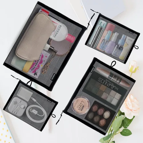 Miniatura 4 de SUPACOOL Bolsa de maquillaje de malla de viaje, bolsas organizadoras de cosméticos con cremallera, bolsas organizadoras de pañales, bolsa de nailon