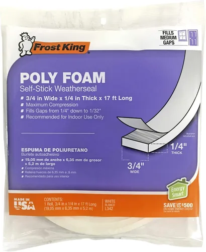 Miniatura 7 de Frost King L344H Cinta de Sellado Climático de Espuma de Polímero Autoadhesiva con Celda Abierta y Máxima Compresión, Blanco 1-1/2 pulgadas de Ancho
