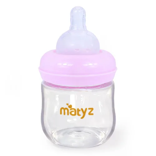 Miniatura 14 de Matyz Paquete de 2 biberones de vidrio para lactancia materna con tapas (rosa, 4 onzas), biberones de cuello ancho para lactancia materna, biberones