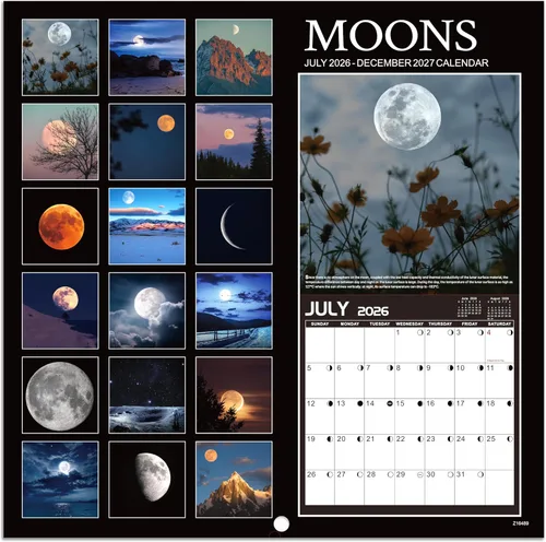 Miniatura 5 de Calendario de pared 2026, enero 2026 - diciembre 2026, 12 x 24 pulgadas (abierto), calendario 2026 con fases lunares, agujeros para colgar, bloques