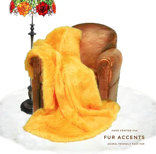 Miniatura 6 de Luxurious Soft Yellow Gold, Marigold, Sunflower, Faux Fur Throw, Custom Hand Made, Designer Throw Blanket, Bedspread, Comforter, Minky Lined Made in